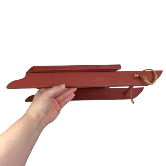 Red Hand Painted Snowy Snowmen Let It Snow Mini Hanging Sled Decor - Picture 6 of 10